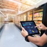 Smart,Retail,Management,System.worker,Hands,Holding,Tablet,On,Blurred,Supermartket